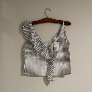H&M Black and White Striped Ruffle Blouse NWT
